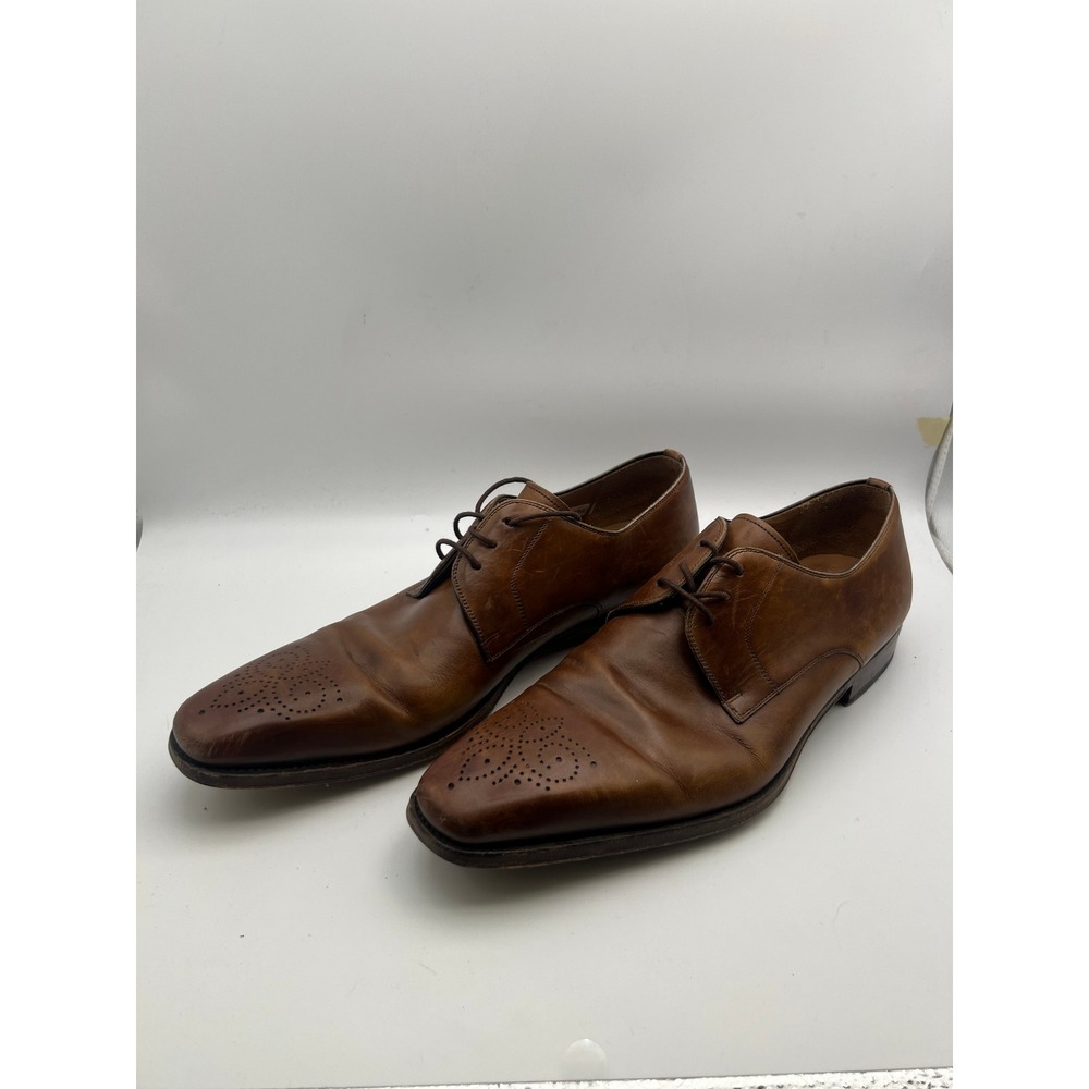 Magnanni Mens Brown Leather Medallion Toe Derby Dress Shoes 18199 Size 12